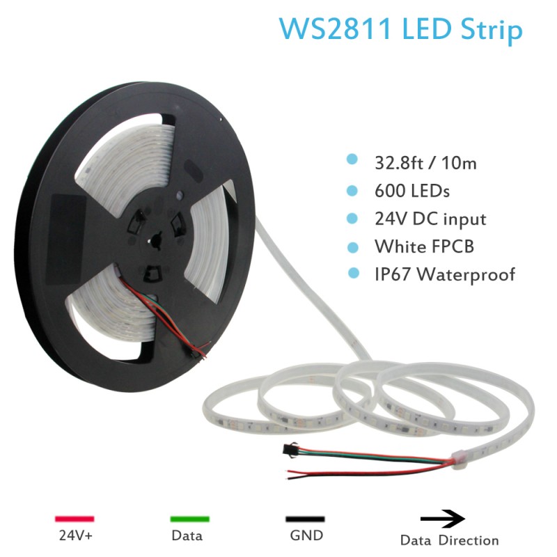 WS2811 Addressable RGB LED Strip Light 24V 32.8ft 600 LEDs Dream